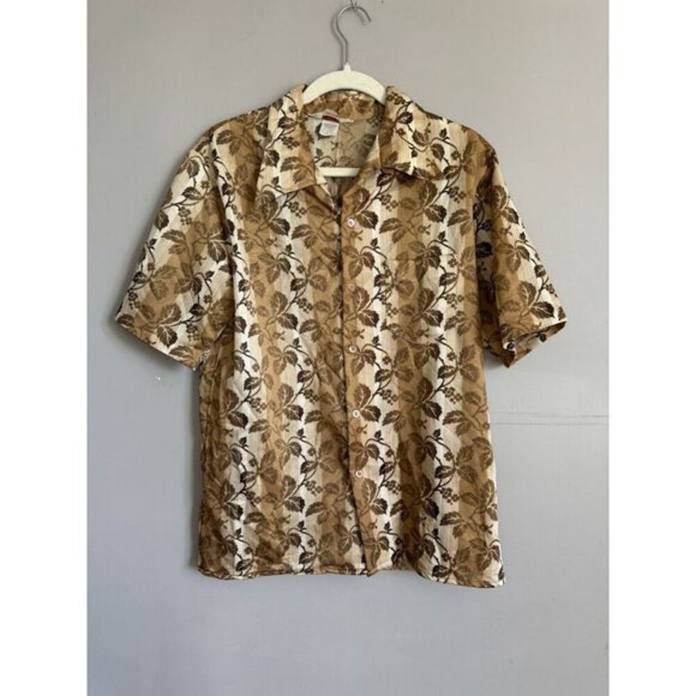 Vintage Jantzen Mens 1960/70Brown‎ Hawaiian Shirt Large Made In USA